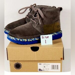 UGG Kids Suede Boots with Blue Patterned Soles